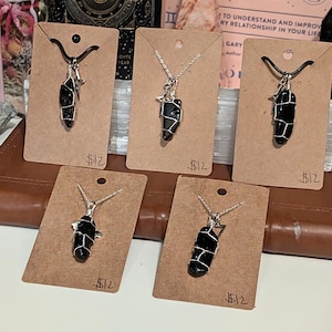 Black Obsidian Wire Wrapped Crystal Necklaces, Black Obsidian Crystal Necklace, Black Obsidian Necklaces, Black Obsidian Jewelry