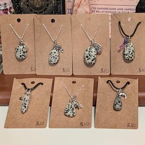 Dalmatian Jasper Crystal Necklaces, Dalmatian Jasper Necklaces, Dalmatian Jasper Jewelry, Dalmatian Jasper Pendant Necklaces