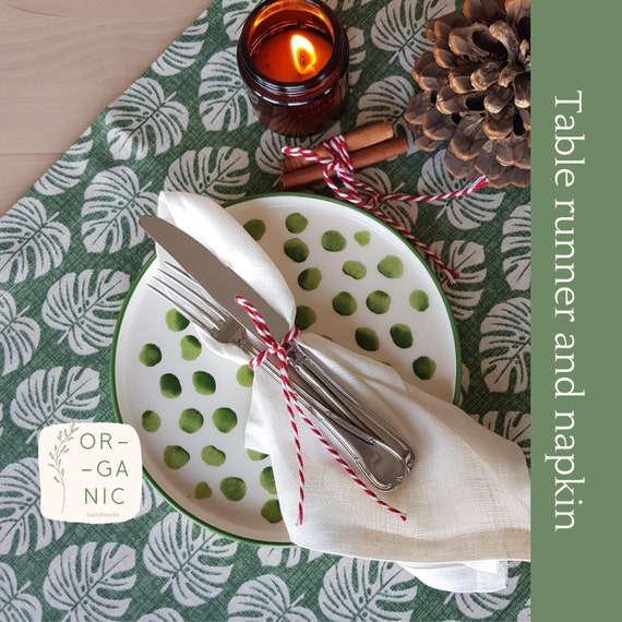 Grnes Monstera Leinen Tischlufer & Servietten Set - Etsy.de