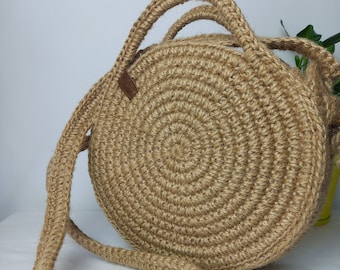 HANDMADE Womens JUTE BAG, Crochet Jute Bag, Designers Bag, Boho bag, Round Handbag, Crochet Round Bag
