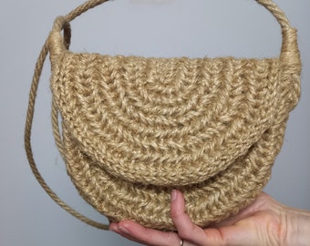 HANDMADE Womens JUTE BAG, Crochet Jute Bag, Designers Bag, Boho bag, Crossbody Shoulder Saddle Bag