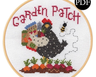 Hettie's Garden Patch Cross Stitch Pattern: Chicken & Bee (PDF Pattern)