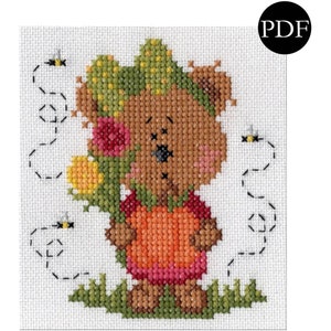 Mrs Bear's Day on the Farm Cross Stitch Pattern - Stitchery Barn - 2024 Collection - PDF Pattern-