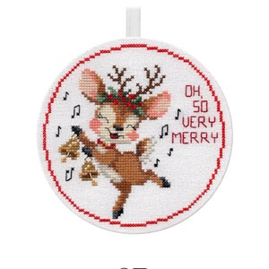 Très joyeux renne, motif point de croix - Stitchery Barn - Collection Noël - Patron en papier