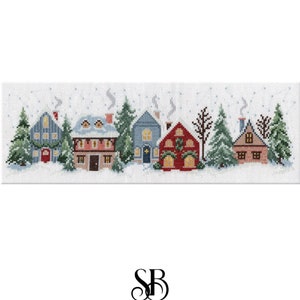 Modèle de point de croix Pine Tree Lane - Grange à broder - Collection Noël - Modèle en papier