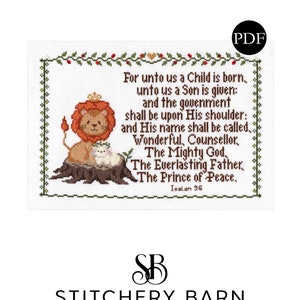The Lion and the Lamb Cross Stitch Pattern - Stitchery Barn - Faith Collection - PDF Pattern