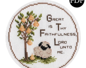 Classic Hymn Cross Stitch Pattern: Sheep & Tree (PDF Pattern)
