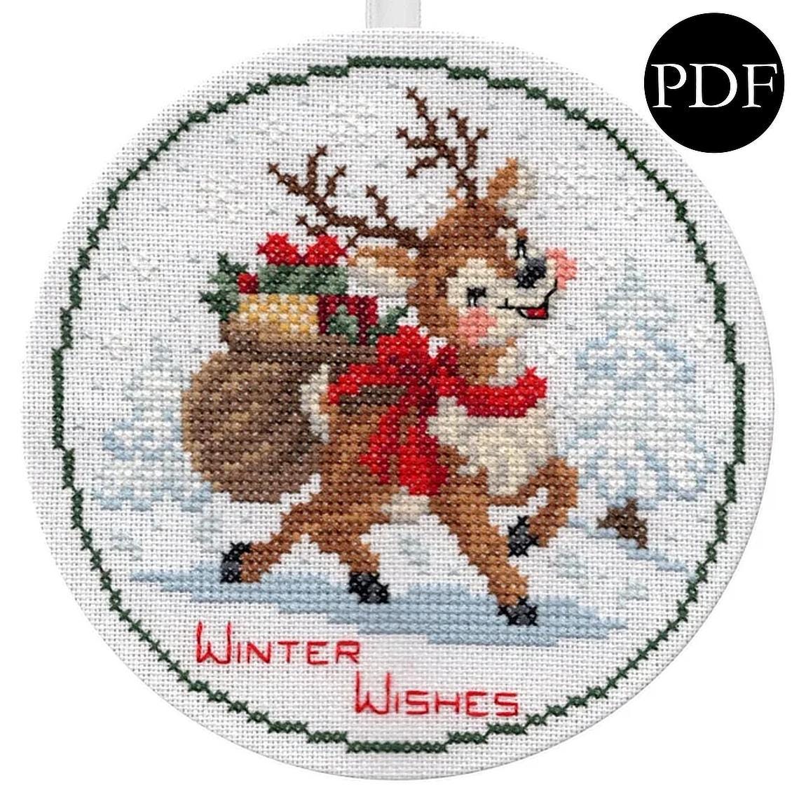 Winter Wishes Reindeer Cross Stitch Pattern - Stitchery Barn ...