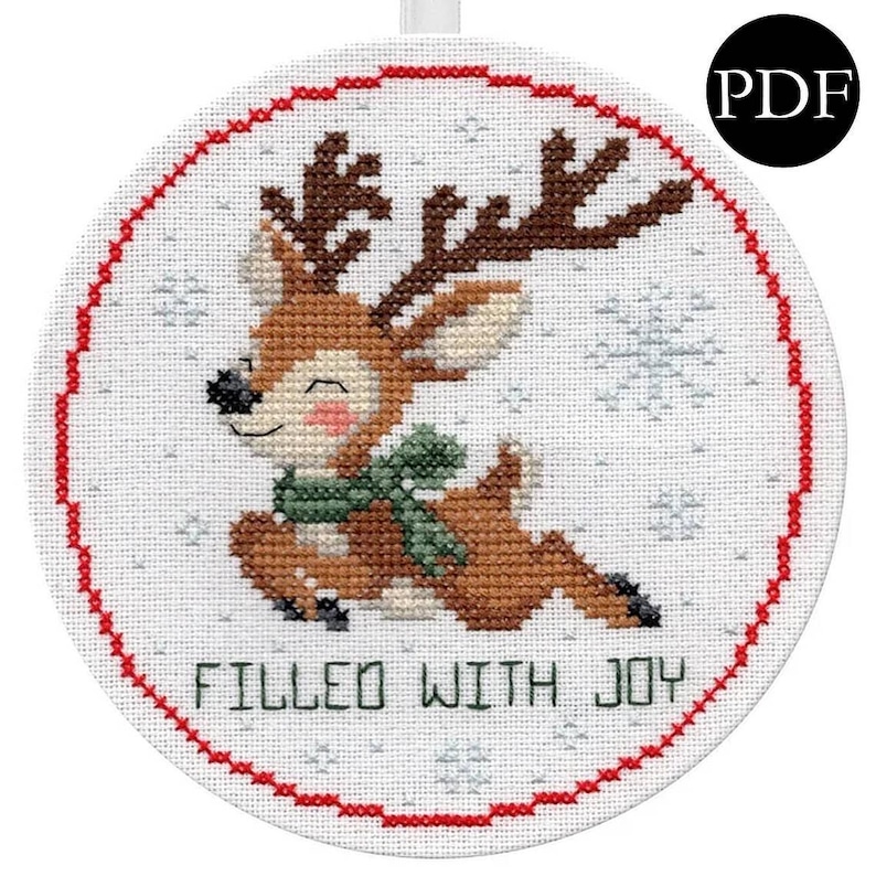 Filled With Joy Reindeer Cross Stitch Pattern - Stitchery Barn ...