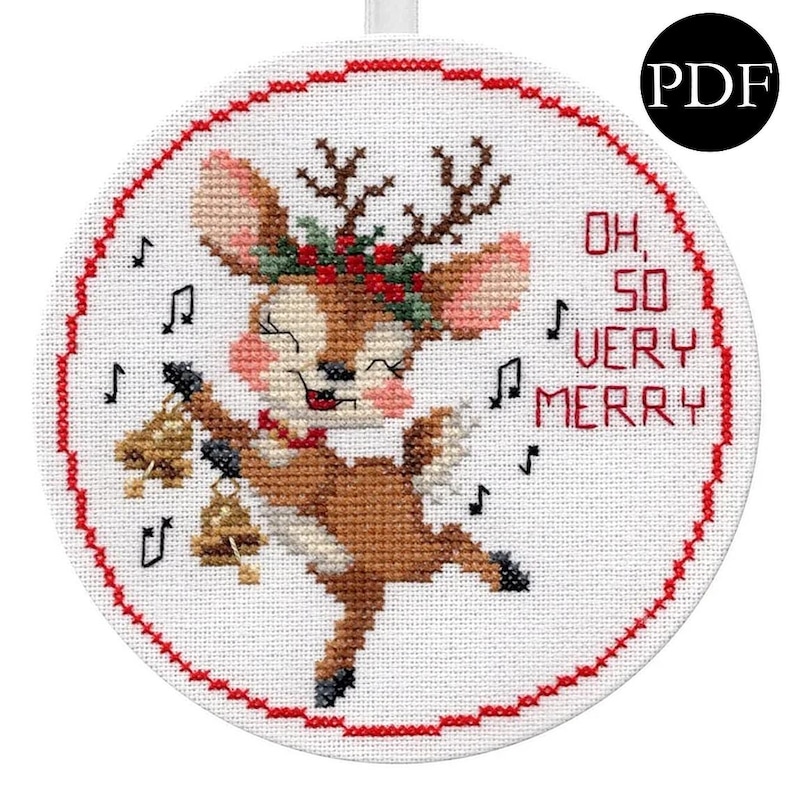 Oh so Very Merry Reindeer Cross Stitch Pattern - Stitchery Barn ...