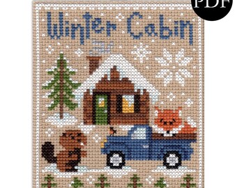 Winter Cabin Cross Stitch Pattern - Snowy Landscape (PDF Pattern)
