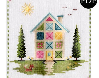 Quilt Block Cottage Cross Stitch Pattern: Spring Happy Home Collection (PDF Pattern)