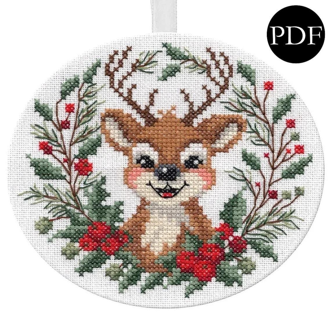 Joyful Wreath Reindeer Cross Stitch Pattern - Stitchery Barn ...