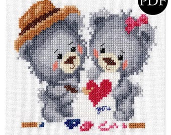 Love You Cross Stitch Pattern: Engagement Wedding Design - PDF Pattern