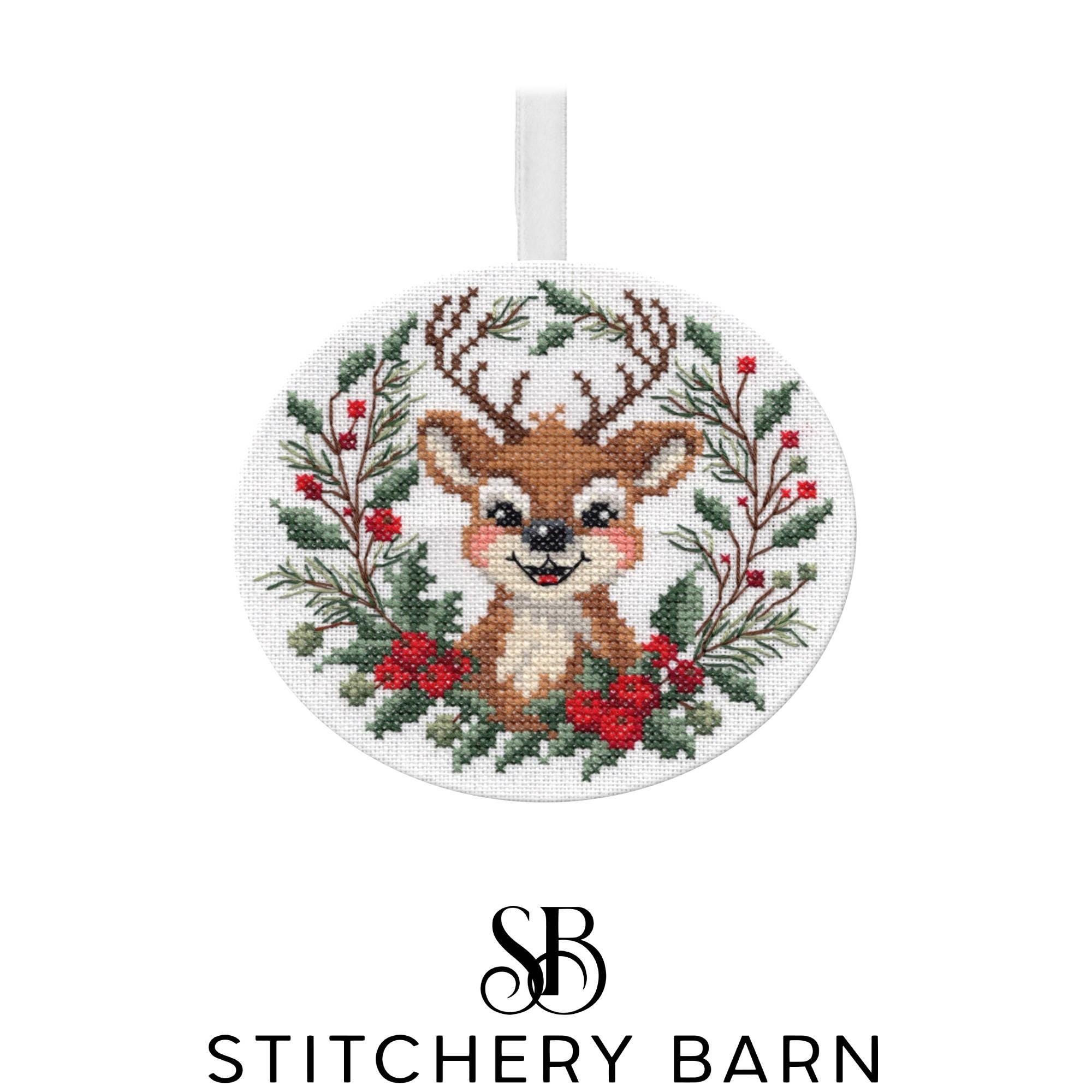 Joyful Wreath Reindeer Cross Stitch Pattern - Stitchery Barn ...