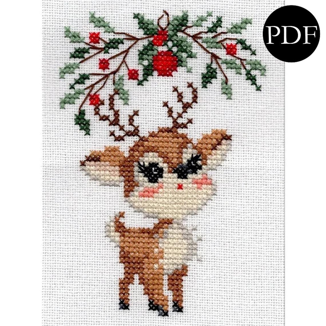 Festive Bough Reindeer Cross Stitch Pattern - Stitchery Barn ...