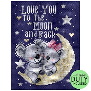 Love You to the Moon and Back Cross Stitch Pattern - Engagement Pattern - Wedding Cross Stitch Pattern - Stitchery Barn - Paper Pattern