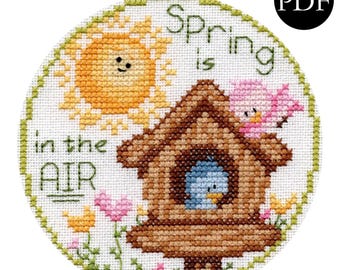 Spring Birdhouse Cross Stitch Pattern: Floral Home Decor (PDF Pattern)
