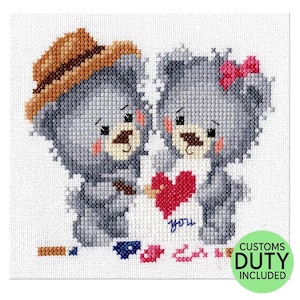 Love You Cross Stitch Pattern - Engagement Counted Cross Stitch Pattern - Wedding Cross Stitch Pattern - Stitchery Barn - Paper Pattern