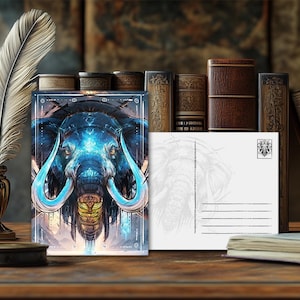 Postal de animal de poder místico: mamut: diseño espiritual, mensaje animal esotérico, impresión artística de alta calidad, regalo para amantes de la naturaleza