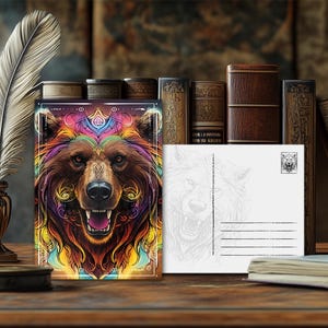 Postal de oso con animal de poder místico: diseño espiritual, mensaje animal esotérico, impresión artística de alta calidad, regalo para amantes de la naturaleza