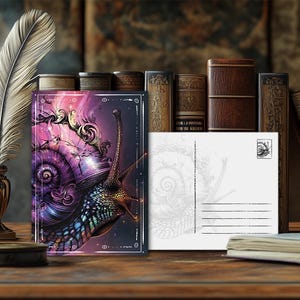 Carte postale mystique représentant un escargot – Design spirituel, message animal ésotérique, impression artistique de haute qualité, cadeau pour les amoureux de la nature