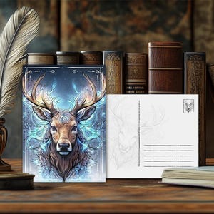 Postal de animal de poder místico: reno: diseño espiritual, mensaje animal esotérico, impresión artística de alta calidad, regalo para amantes de la naturaleza