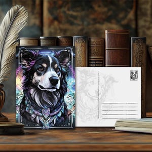Postal de perro con animal de poder místico: diseño espiritual, mensaje animal esotérico, impresión artística de alta calidad, regalo para amantes de la naturaleza