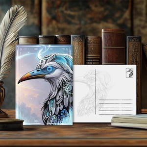 Carte postale mystique représentant un animal de pouvoir, cigogne – Design spirituel, message animal ésotérique, impression artistique de haute qualité, cadeau pour les amoureux de la nature