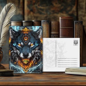 Carte postale mystique représentant un animal de pouvoir, loup-garou – Design spirituel, message animal ésotérique, impression artistique de haute qualité, cadeau pour les amoureux de la nature