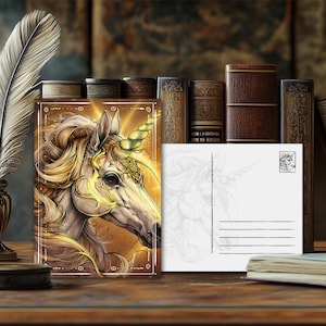 Postal de unicornio con animal de poder místico: diseño espiritual, mensaje esotérico sobre animales, impresión artística de alta calidad, regalo para amantes de la naturaleza