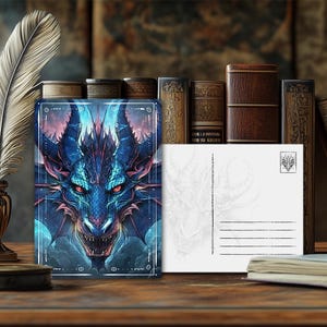 Postal de dragón con animal de poder místico: diseño espiritual, mensaje animal esotérico, impresión artística de alta calidad, regalo para amantes de la naturaleza