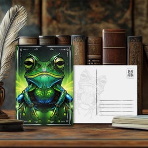 Postal de rana con animal de poder místico: diseño espiritual, mensaje esotérico sobre animales, impresión artística de alta calidad, regalo para amantes de la naturaleza