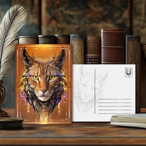 Postal de animal de poder místico: lince: diseño espiritual, mensaje esotérico sobre animales, impresión artística de alta calidad, regalo para amantes de la naturaleza