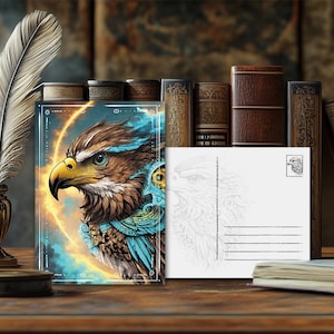Postal de animal de poder místico Halcón: diseño espiritual, mensaje animal esotérico, impresión artística de alta calidad, regalo para amantes de la naturaleza