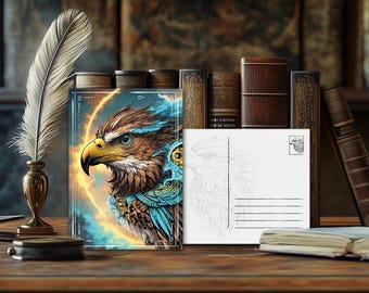 Mystical Power Animal Postcard Falcon – Spiritual Design, Esoteric Animal Message, High-Quality Art Print, Gift for Nature Lovers