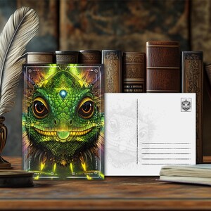 Postal de animal de poder místico: lagarto: diseño espiritual, mensaje esotérico sobre animales, impresión artística de alta calidad, regalo para amantes de la naturaleza