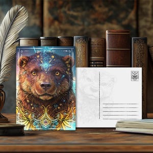 Postal de nutria con animal de poder místico: diseño espiritual, mensaje esotérico sobre animales, impresión artística de alta calidad, regalo para amantes de la naturaleza
