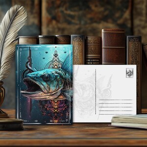 Postal de animal de poder místico Pike: diseño espiritual, mensaje animal esotérico, impresión artística de alta calidad, regalo para amantes de la naturaleza
