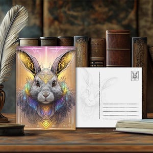 Postal de conejo con animal de poder místico: diseño espiritual, mensaje animal esotérico, impresión artística de alta calidad, regalo para amantes de la naturaleza