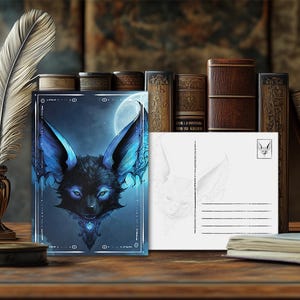 Postal de animal de poder místico Murciélago: diseño espiritual, mensaje animal esotérico, impresión artística de alta calidad, regalo para amantes de la naturaleza