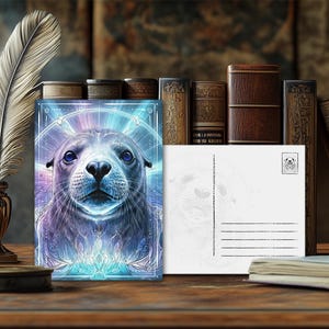 Carte postale avec sceau mystique représentant un animal au pouvoir – Design spirituel, message animal ésotérique, impression artistique de haute qualité, cadeau pour les amoureux de la nature