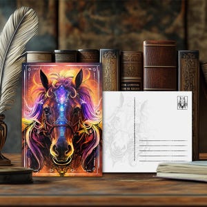 Postal de animal de poder místico Caballo: diseño espiritual, mensaje animal esotérico, impresión artística de alta calidad, regalo para amantes de la naturaleza