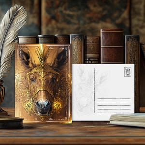 Carte postale mystique représentant un animal de pouvoir, l'âne – Design spirituel, message animal ésotérique, impression artistique de haute qualité, cadeau pour les amoureux de la nature