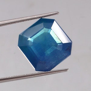 Ceylon Parti Sapphire: Green Blue Square Cut Gemstone, 14 Ct