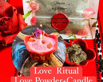 LOVE Ritual Powder & Candle ~Attract and Amplify Love,Passion and Romance. Relationships,Self Love,Spell,Offering,Mojo,Smudging, Free shippi