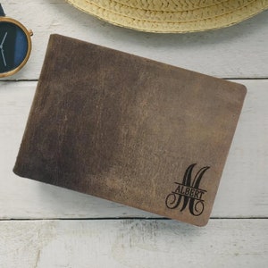 Personalised Leather Men Wallet, Genuine Leather Bi fold wallet, Wedding Anniversary Birthday Gift From Her