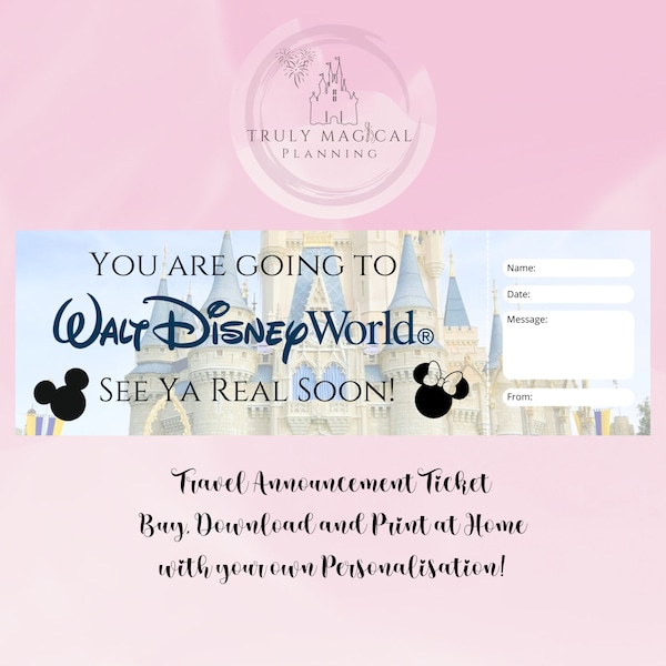 WDW Printable Theme Park Surprise Reveal Ticket | Editable Gift Reveal Ticket | Christmas Gift for Children | Digital Download Boarding Pass