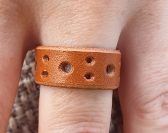 Leather Ring Boho Style Festival Jewellery Made to Size Ideal Third Anniversary Present Hippie  Leather Jewellery Unique Gift