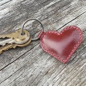 Red Leather Heart Love Keyring Recycled Leather Upcycled Leather Gift Keychain Valentine Gift Third Anniversary